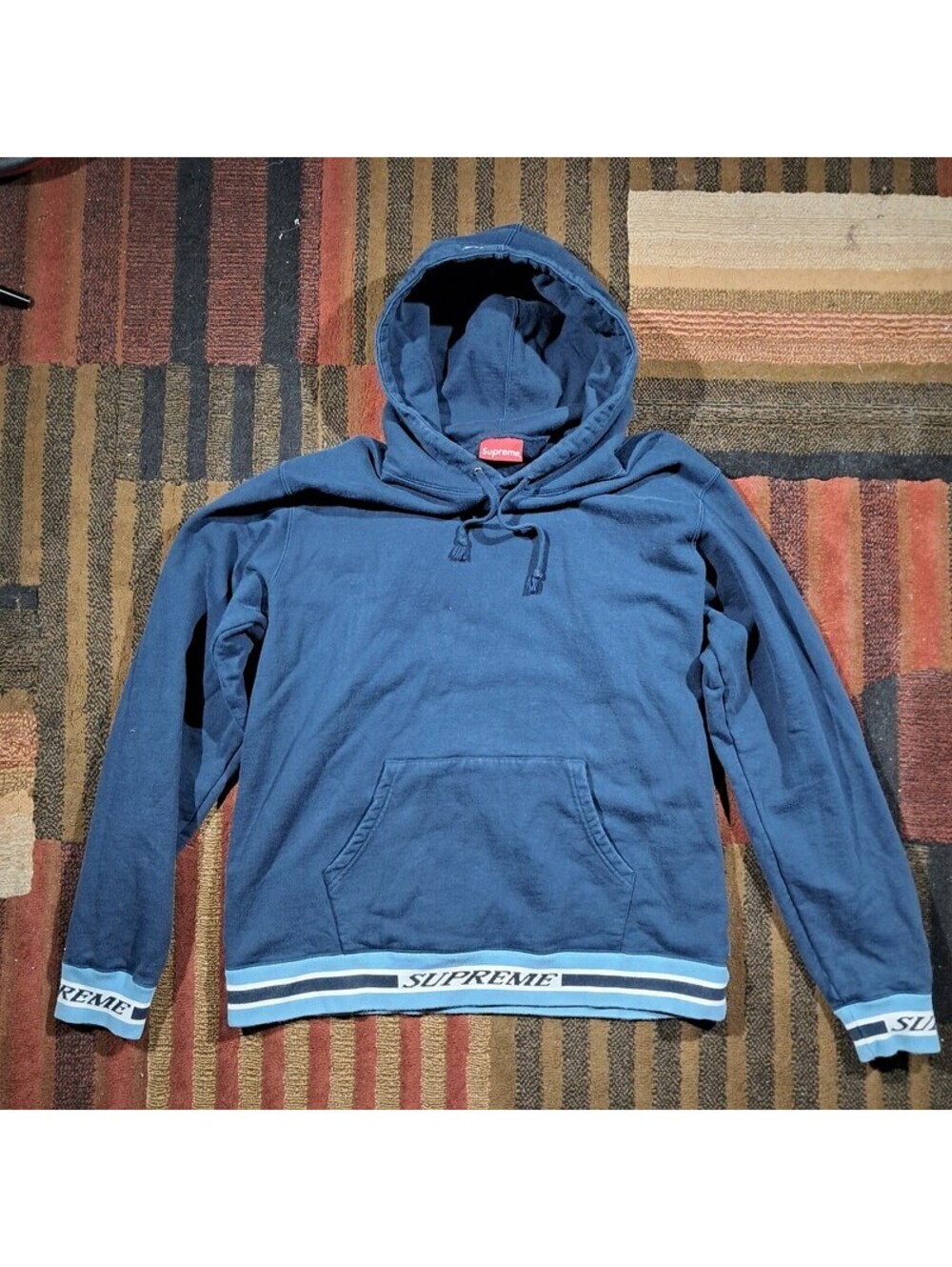 Supreme Striped Rib Hoodie Mens XL Navy FW18 Hoodie